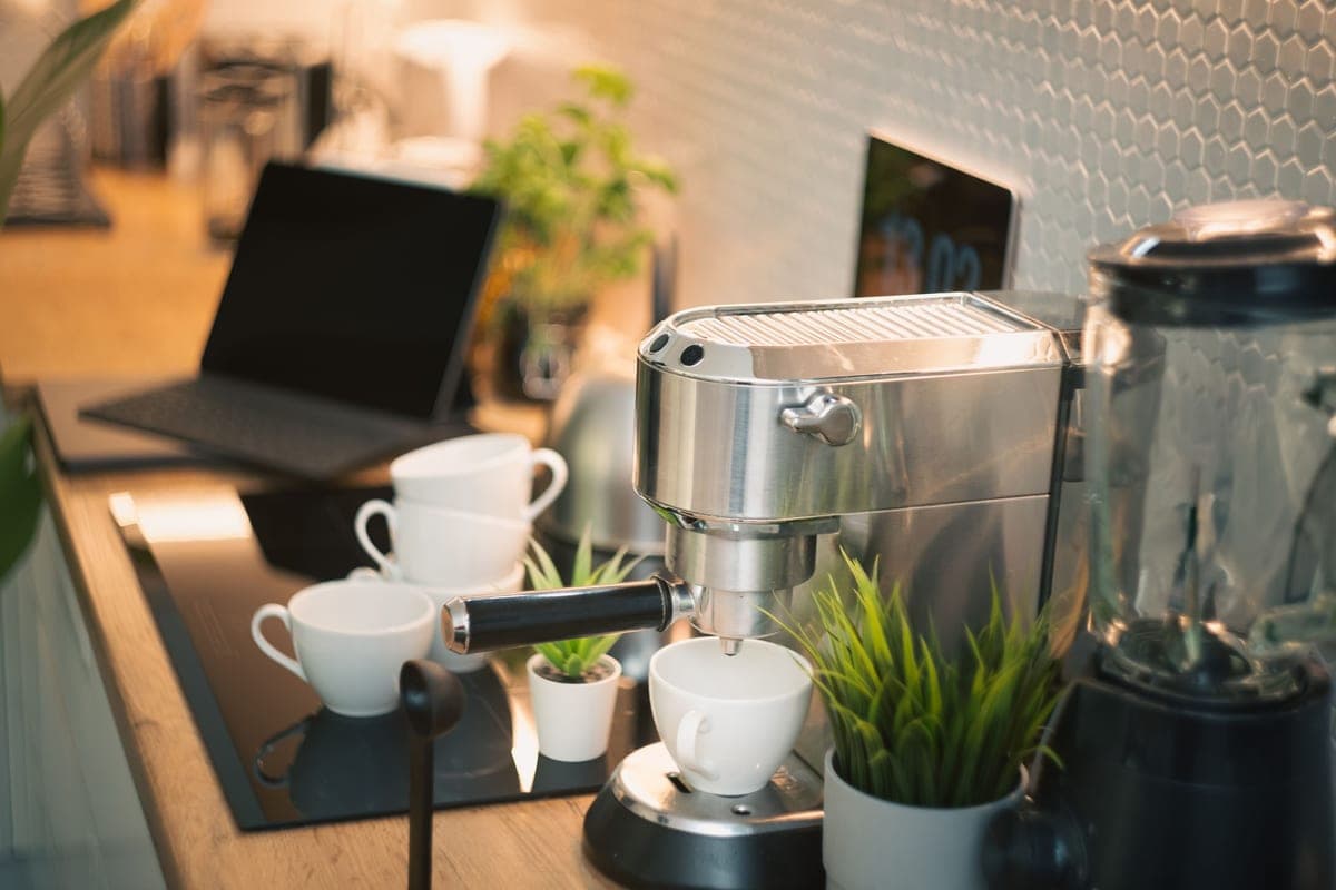 An espresso machine on a kitchen counter